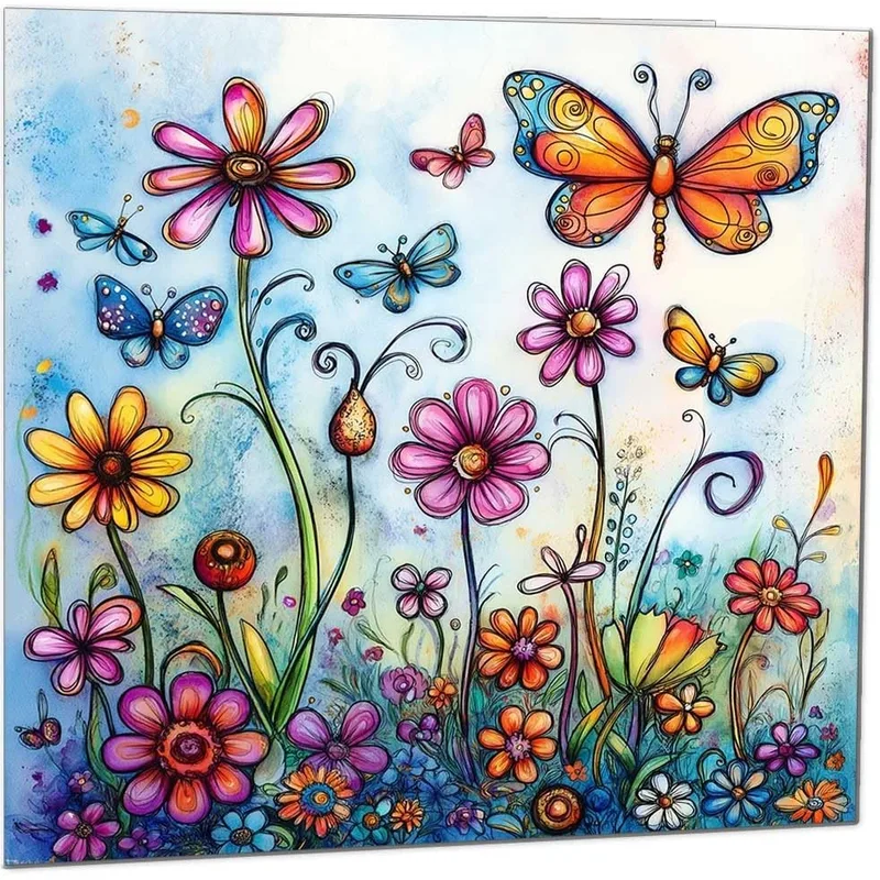 Watercolor Flowers Butterflies Card: A Vibrant Garden Greeting