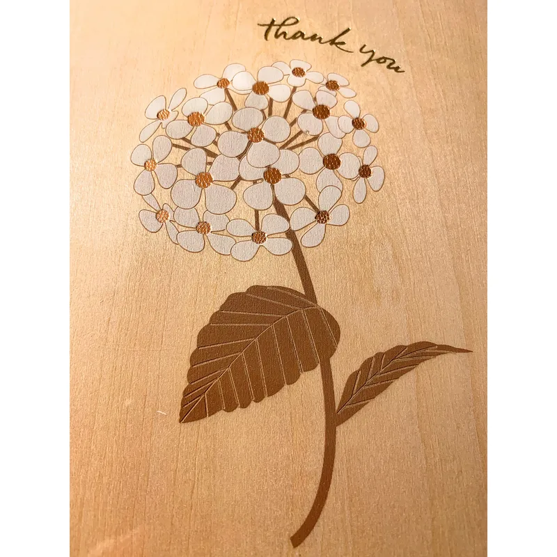 Flower Wood Print Thank You Card with Hydrangea Design