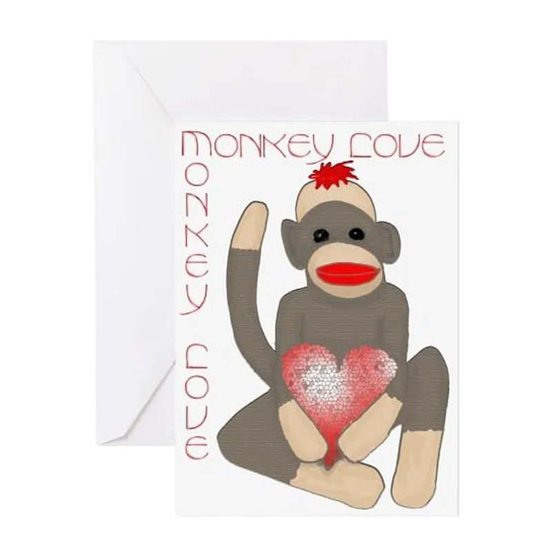 Monkey Holding Heart Love Card: Sock Monkey Design