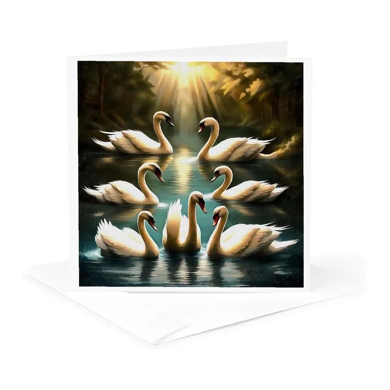 Swans on Golden Water Card – Greeting Card in natural