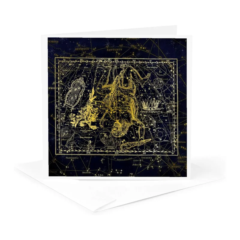 Gold Navy Star Map Card: Hercules Constellation Art