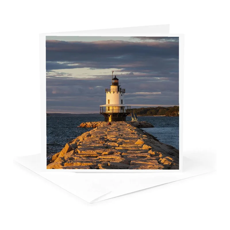 Lighthouse on Rocks Card: A Maine Coast Greeting