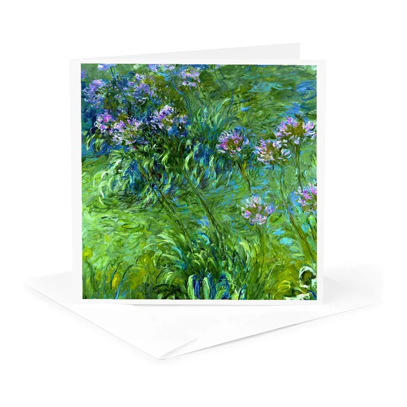 Blue Purple Agapanthus Flowers Card: A Vintage Artistic Greeting