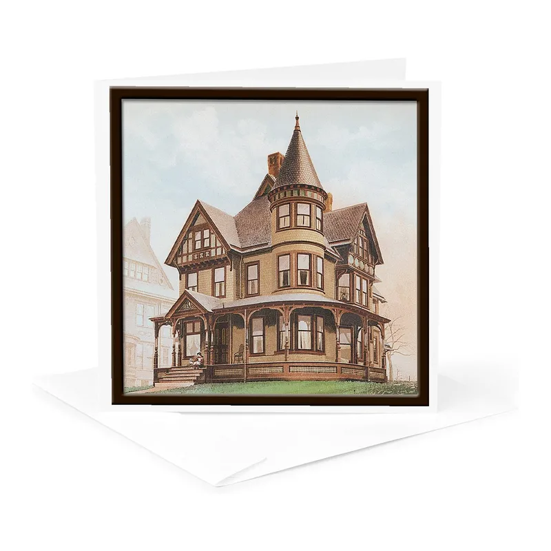 Brown Victorian House Card: A Vintage Architectural Print