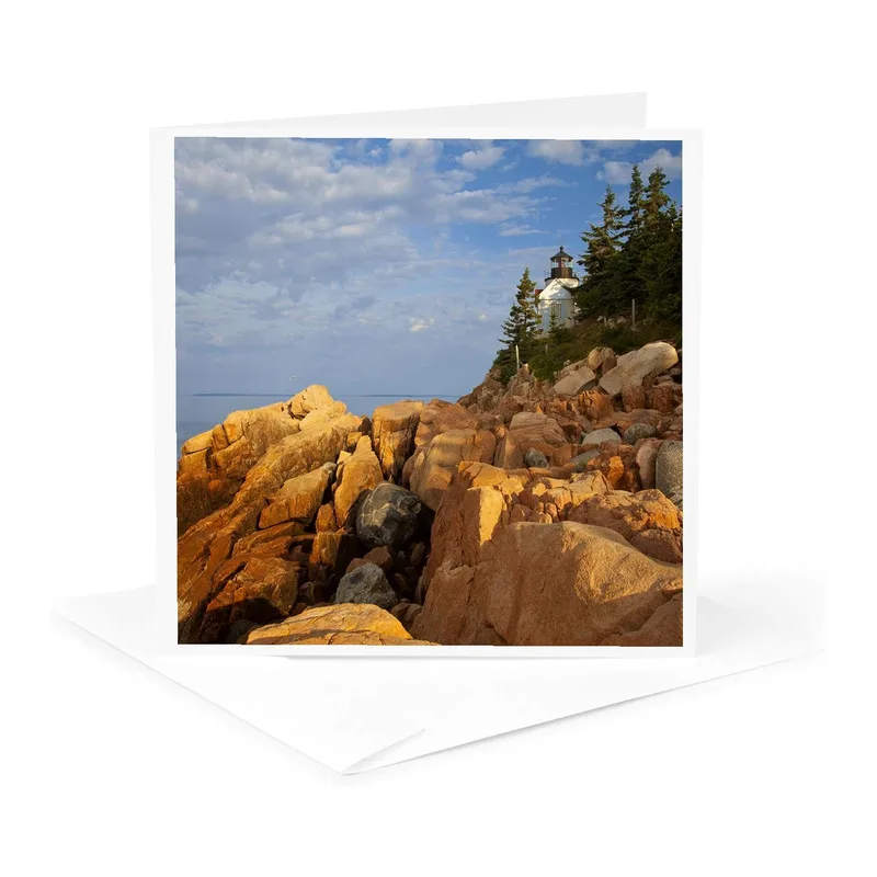 Lighthouse on Rocky Coast Card: Acadia National Park Greeting
