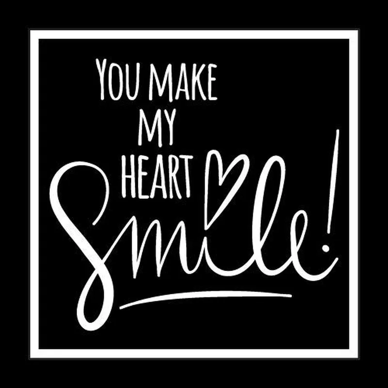 White Script on Black Card: You Make My Heart Smile Greeting