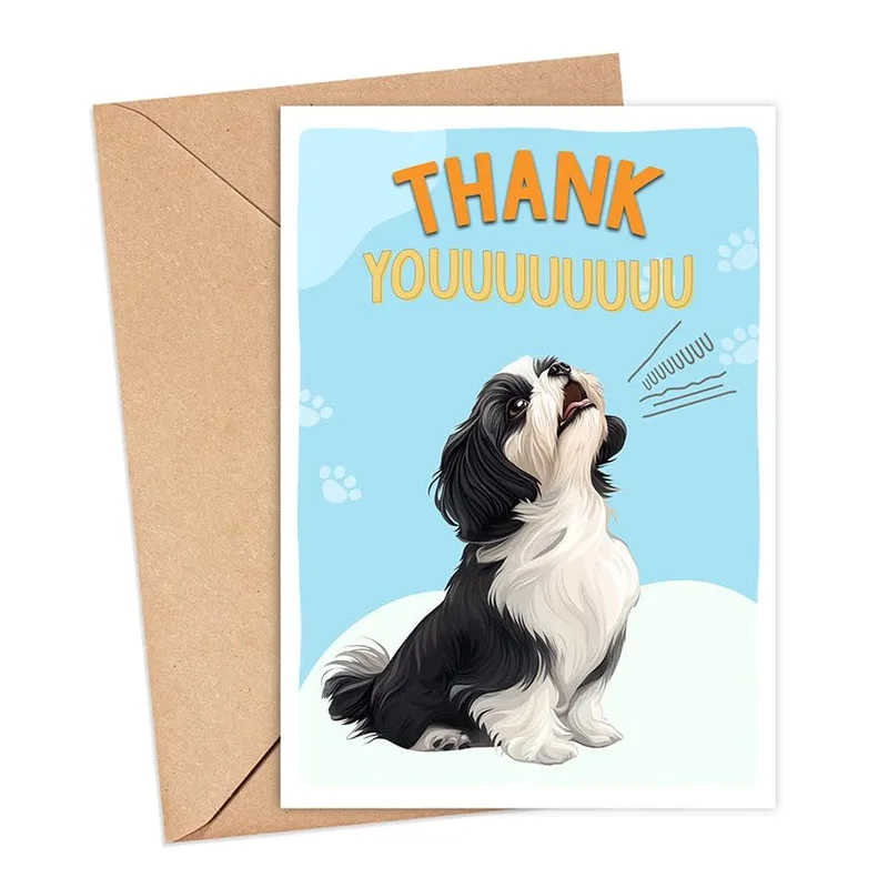 Dog Blue Background Thank You Card for Shih Tzu Lovers