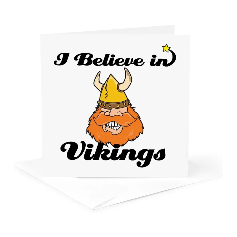 Cartoon Viking Head Orange Card: I Believe in Vikings Greeting