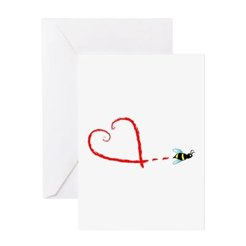 Red Heart Trail Bee Card: A Humorous Greeting for Insect Lovers