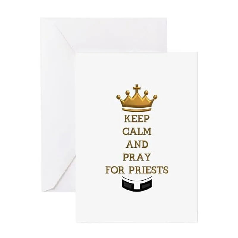 Gold Crown Black Text Card: Keep Calm and Pray for Priests Design