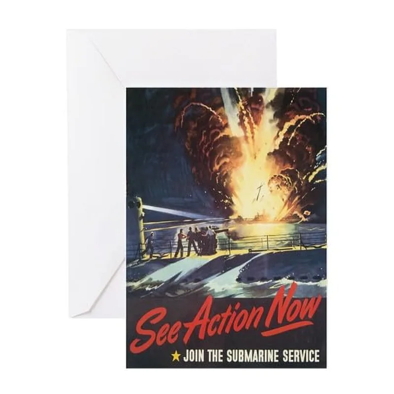 Vintage Submarine War Poster Card for Naval Enthusiasts