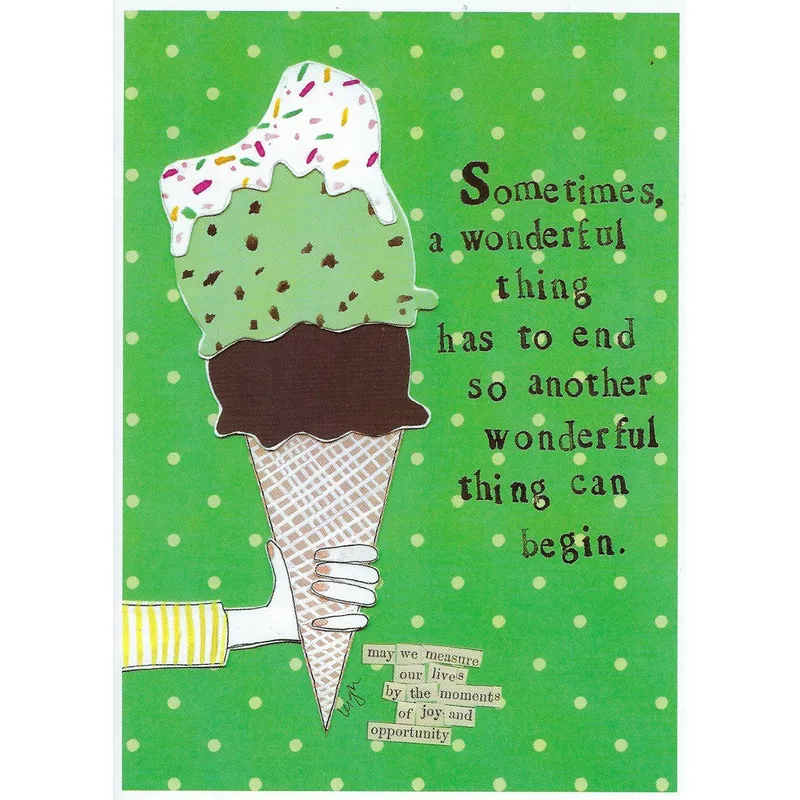 Cone Green Polka Farewell Card featuring a mint ice cream cone