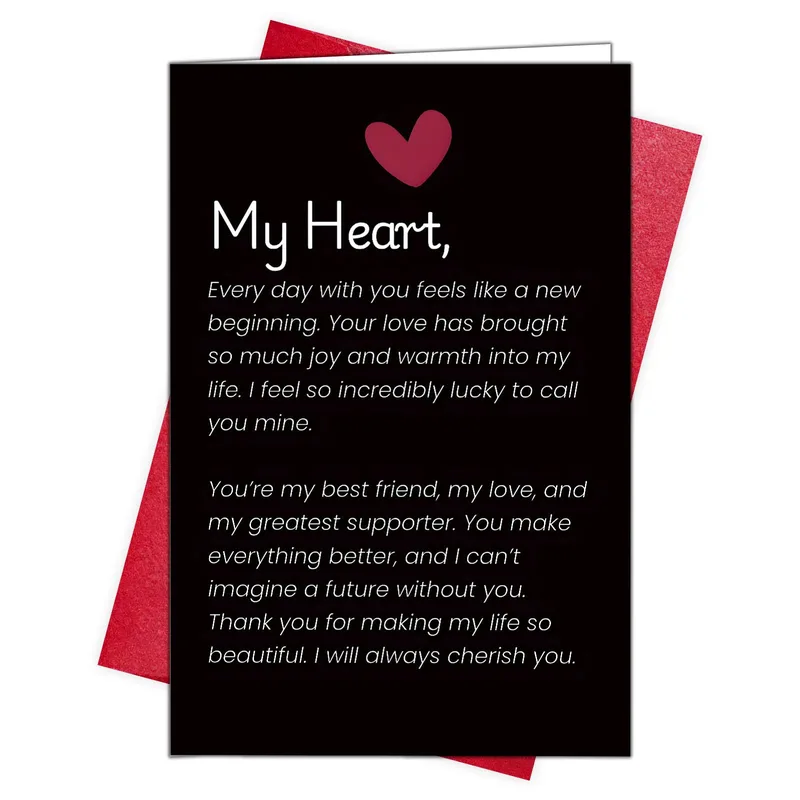 Card Red Heart Love Card: A heartfelt message on black