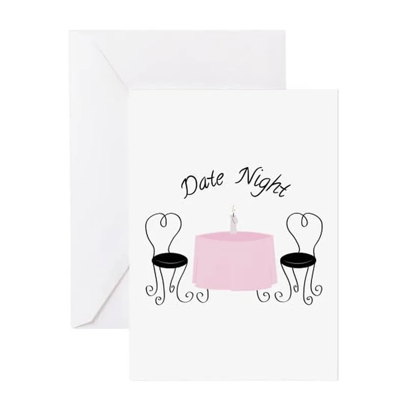 Table Two Chairs Love Card features a pink table
