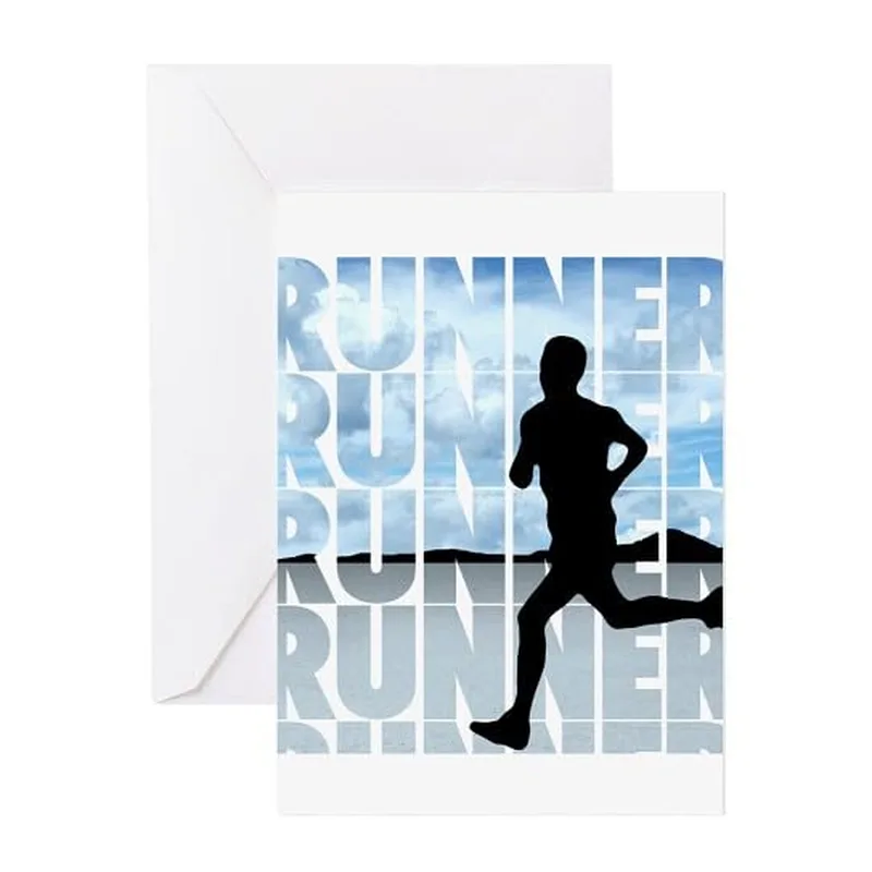 Runner Silhouette Blue Letters Card for the Athlete Who Runs