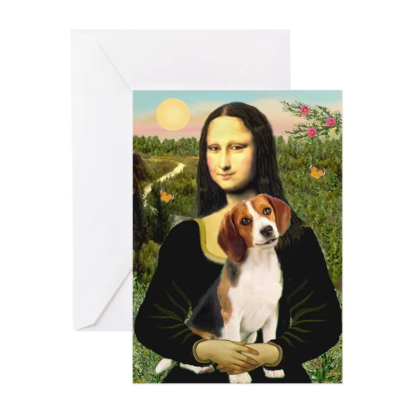 Mona Lisa Beagle Painting Card: A Whimsical Art Parody