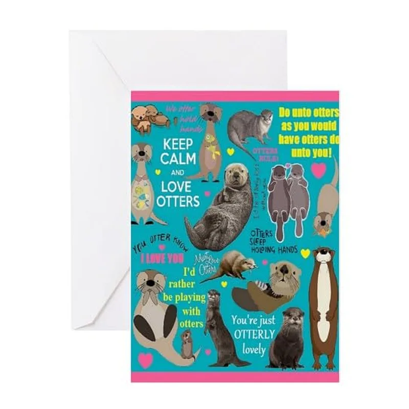 Teal Otters Pattern Love Card for Punny Animal Lovers