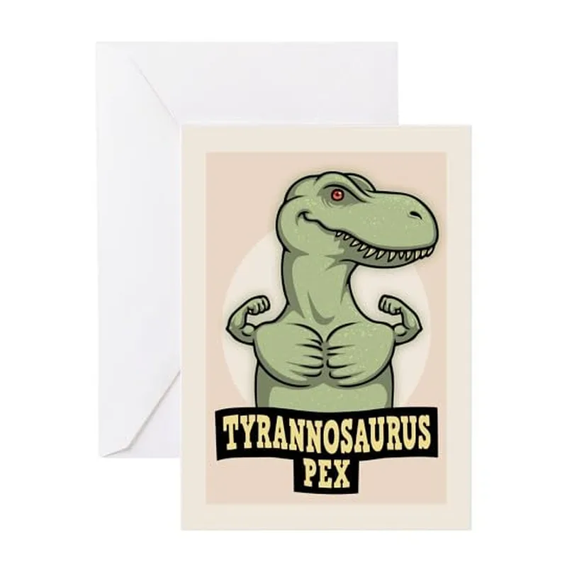 Green Cartoon Dinosaur Card: Tyrannosaurus Pex Greeting Card Design