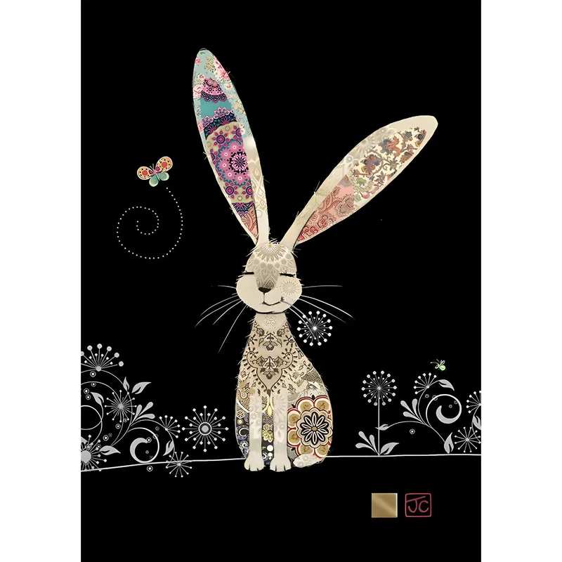 Floral Patterned Rabbit Card: Whimsical Art for Nature Lovers