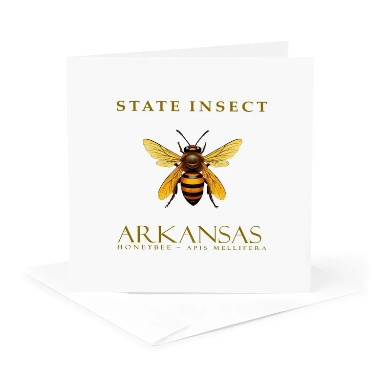 Gold Honeybee on White Card: Arkansas State Insect Design