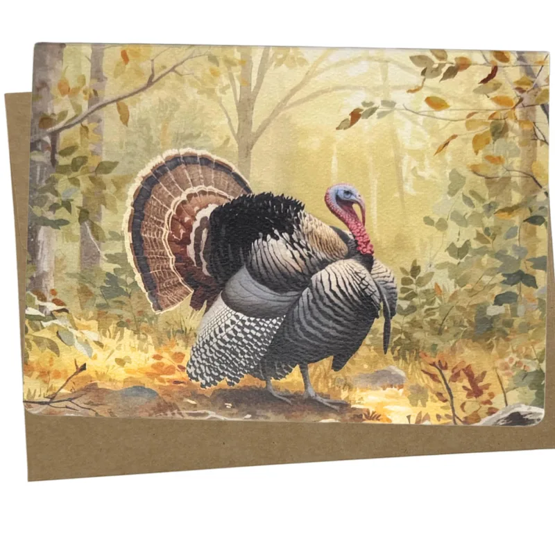 Turkeys in Autumn Forest Card – Greeting Card in natural