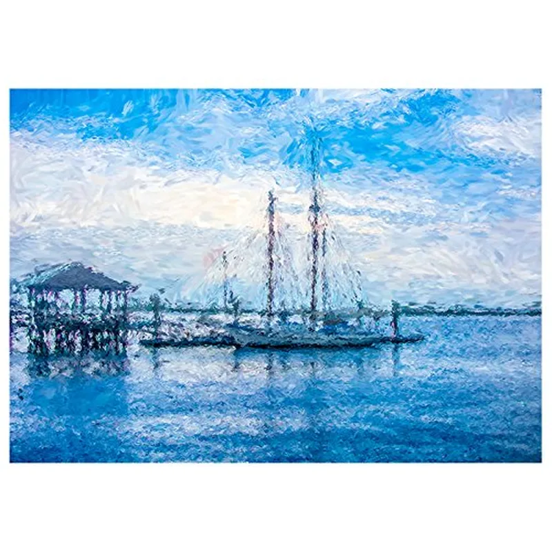 Blue Sailboat Harbor Painting Card for Nautical Art Lovers