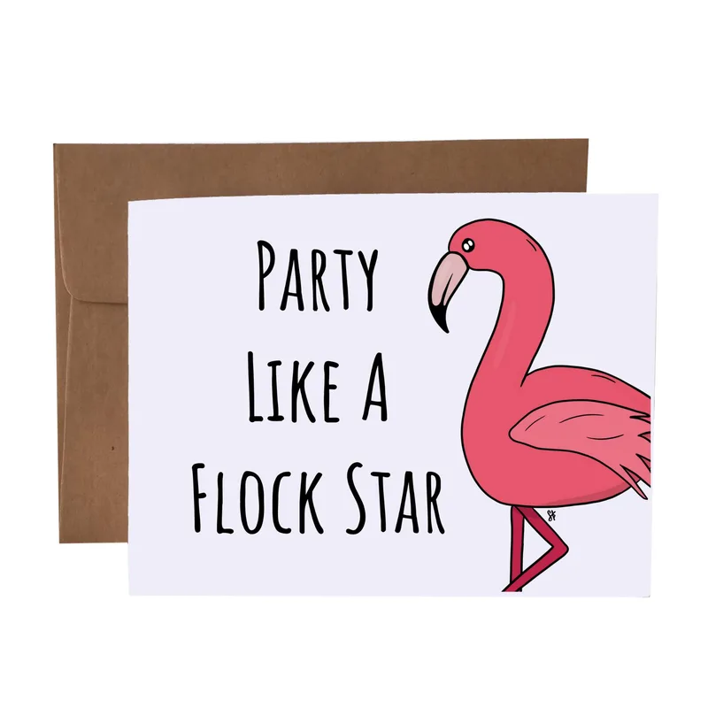 Pink Flamingo Party Card: Party Like a Flock Star Greeting