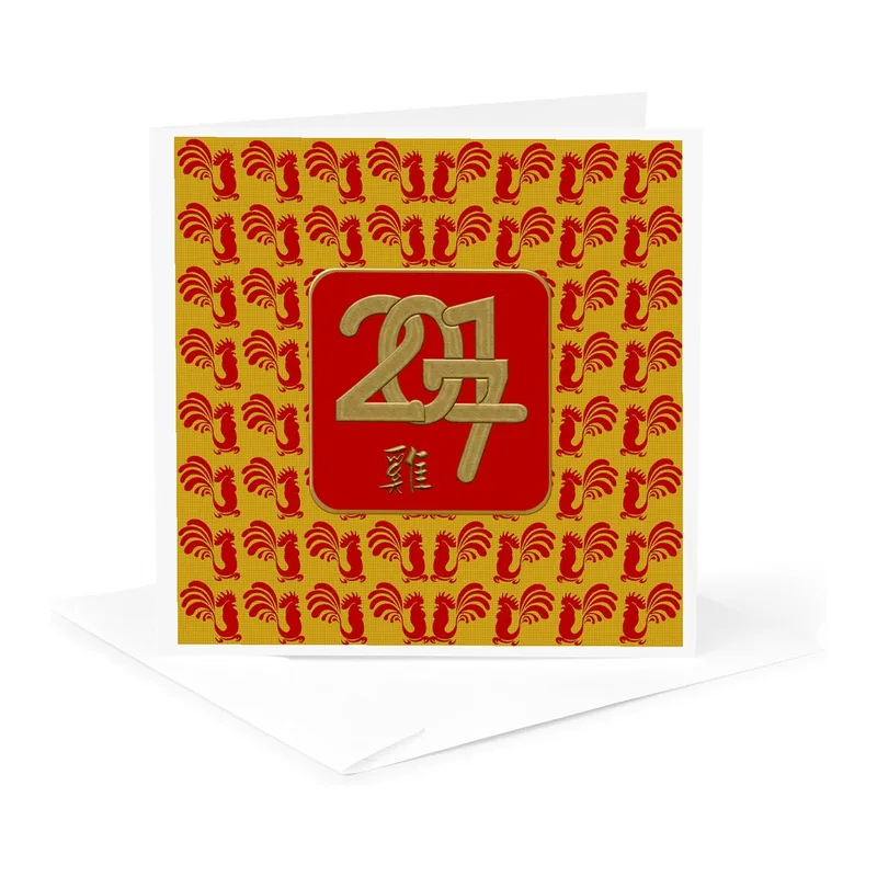 Red Gold Rooster Pattern Card Celebrating the Year of the Rooster