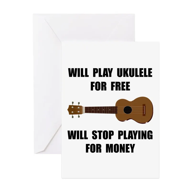 Black Text Ukulele Graphic Card for Musicians Who Love a Joke