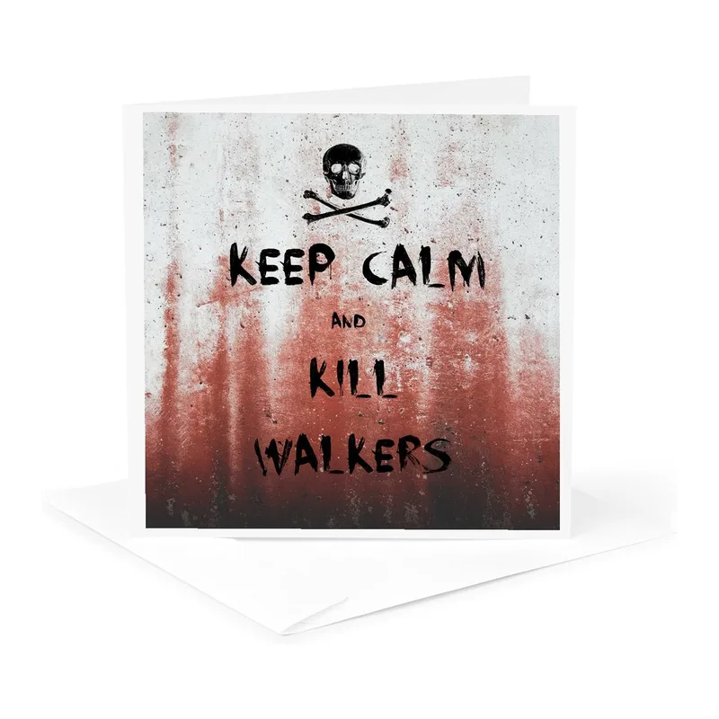 Red Distressed Skull Warning Card: Keep Calm and Kill Walkers Design