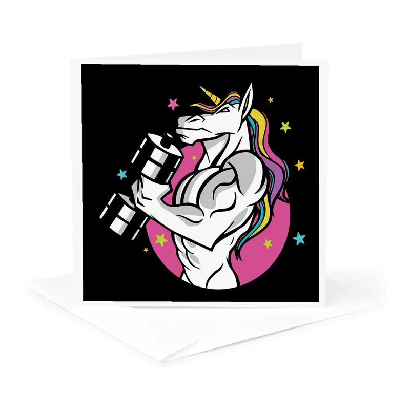 White Unicorn Weightlifting Card for the Strongest Friend