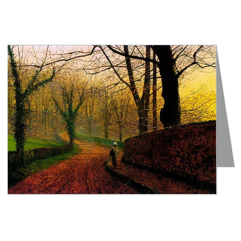 Golden Autumn Woodland Road Card: Vintage Art for Thank You Notes