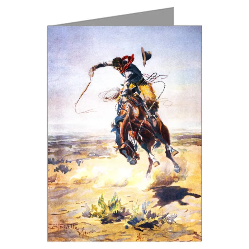 Cowboy Riding Bucking Horse Card: Vintage Art Greeting