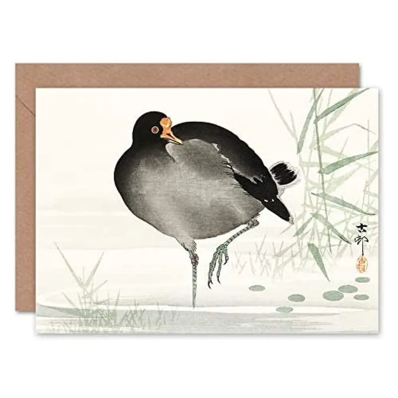 Black Moorhen Bird Painting Card: Artistic Waterfowl Greeting
