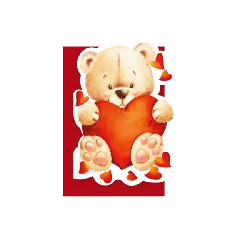 Holding Red Heart Love Card: A Bear Hugging a Big Red Heart