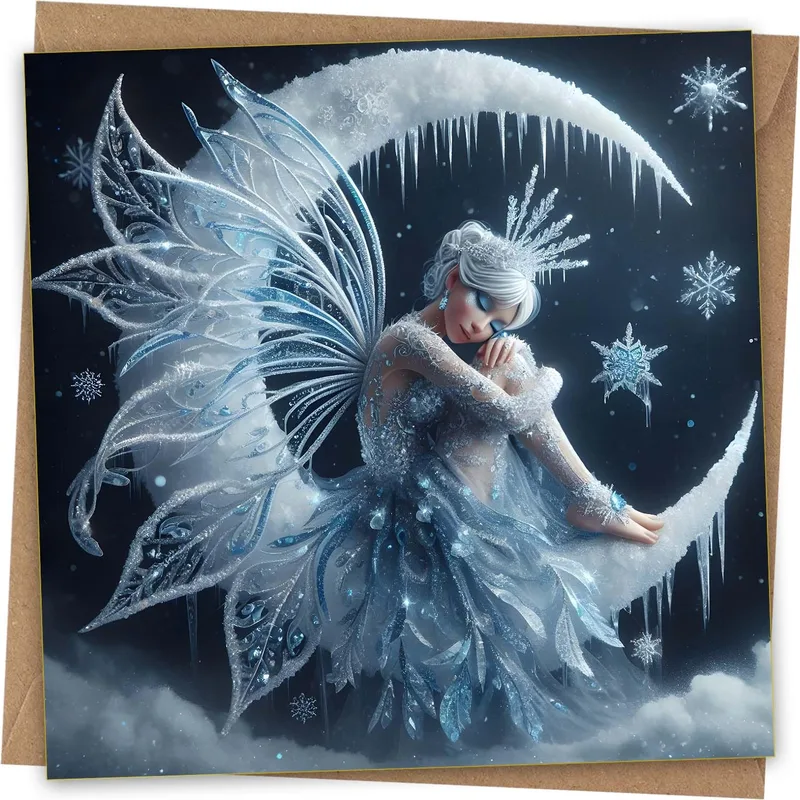 Frost Fairy on Crescent Card – Greeting Card in natural