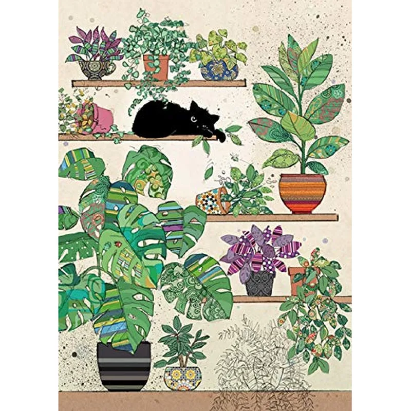 Black Kitty Among Plants Card for Green Thumb Lovers
