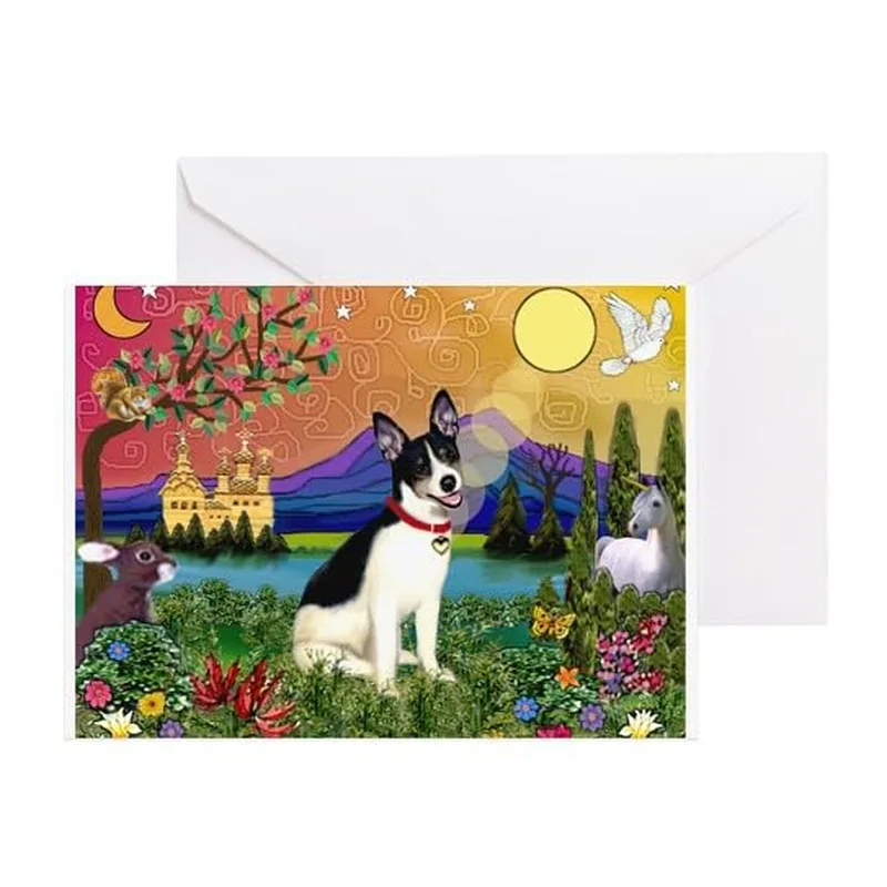 Rat Terrier Fantasy Landscape Card: A Whimsical Dog Art Print
