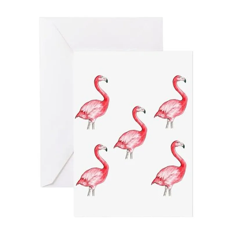 Pink Flamingo Pattern Card: Watercolor Birds for Thank You Notes
