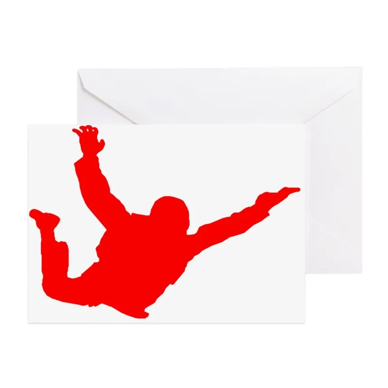 Red Silhouette Figure Card: Falling Person Greeting Card