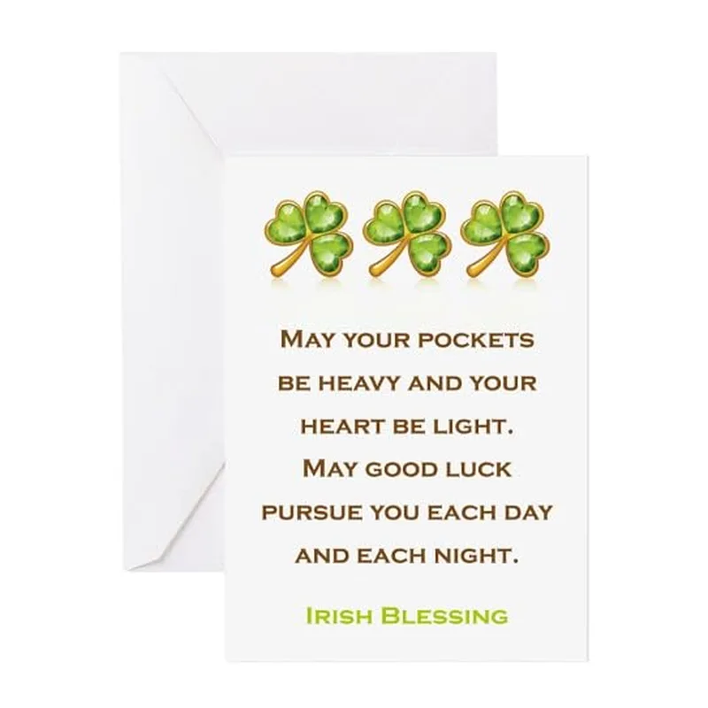Shamrocks Cream Good Luck Card features three green clovers