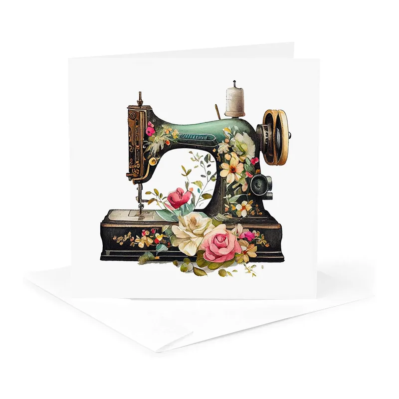 Vintage Green Sewing Machine Card for Craft Lovers