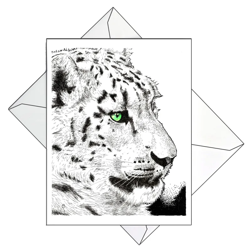Snow Leopard Line Art Card: A Wild Thank You Note