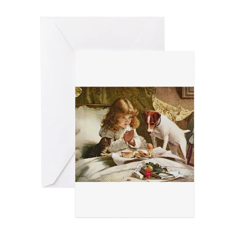 Vintage Girl with Dog Card: A Classic Scene of Pet Gratitude