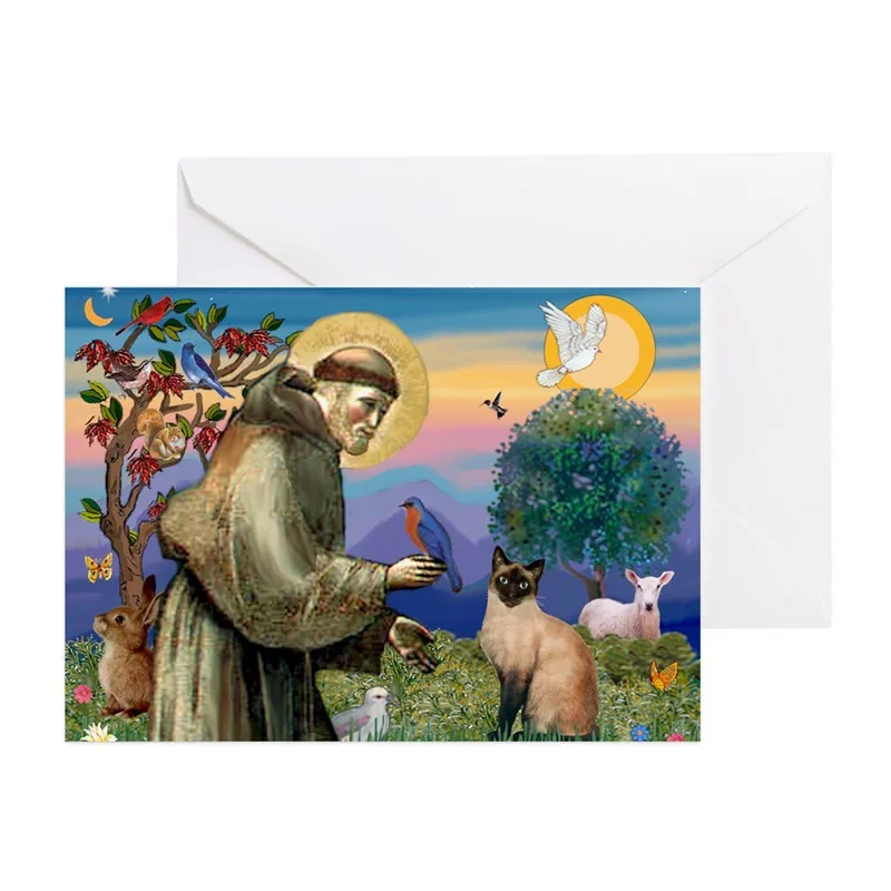 Saint Francis Painting Card for Cat Lovers and Nature Enthusiasts