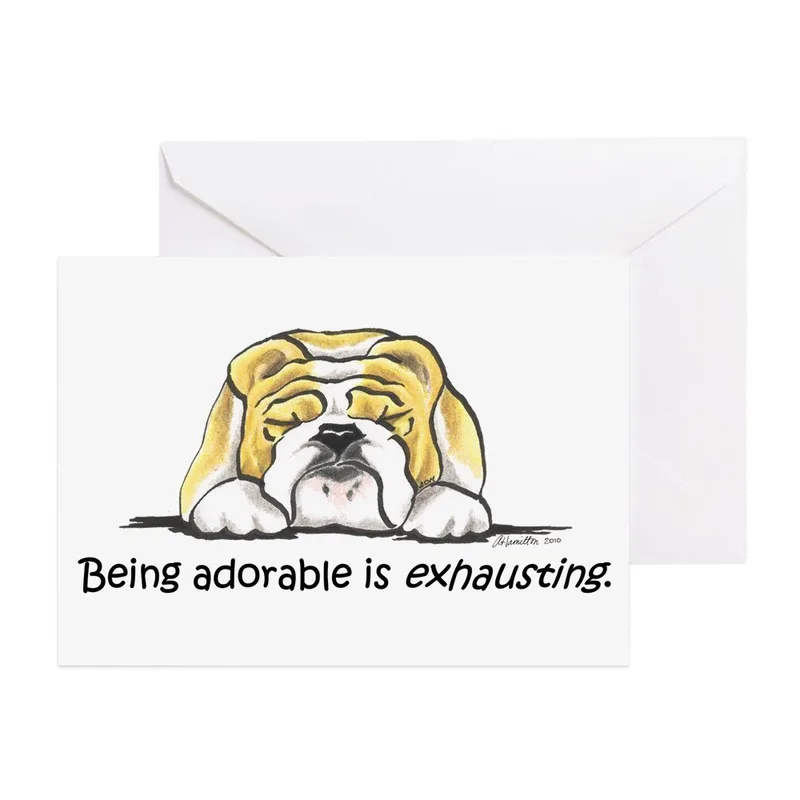 Bulldog Peeking Cartoon Card: Adorable Bulldog Greeting Card