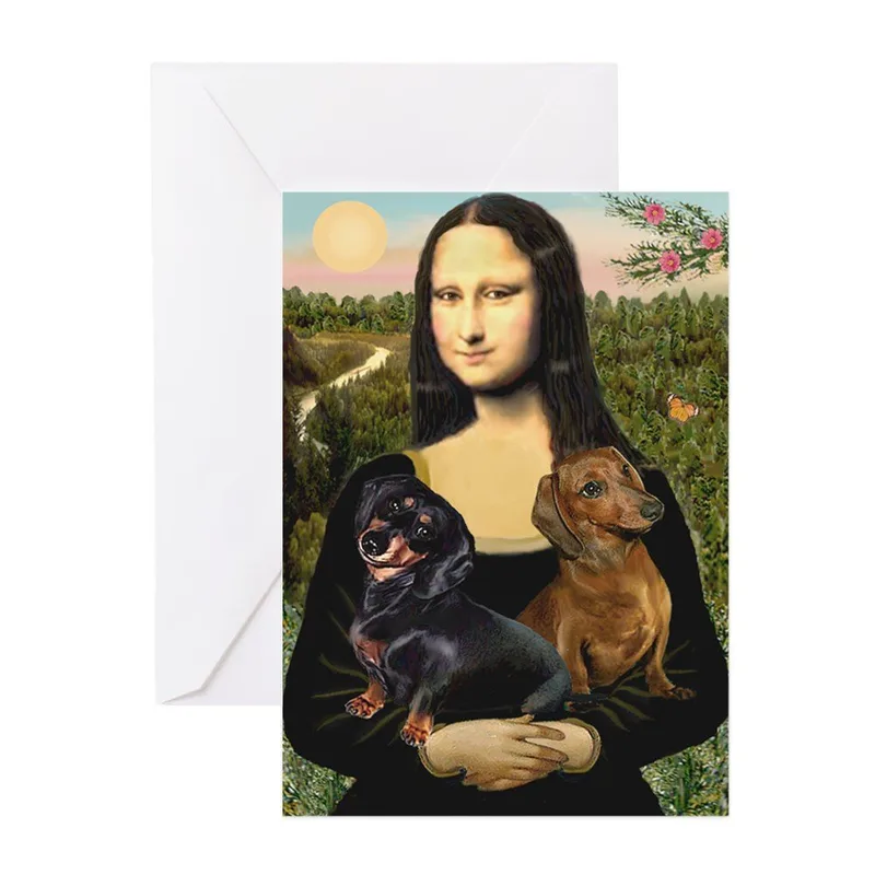 Mona Lisa Dachshunds Painting Card – Greeting Card in natural