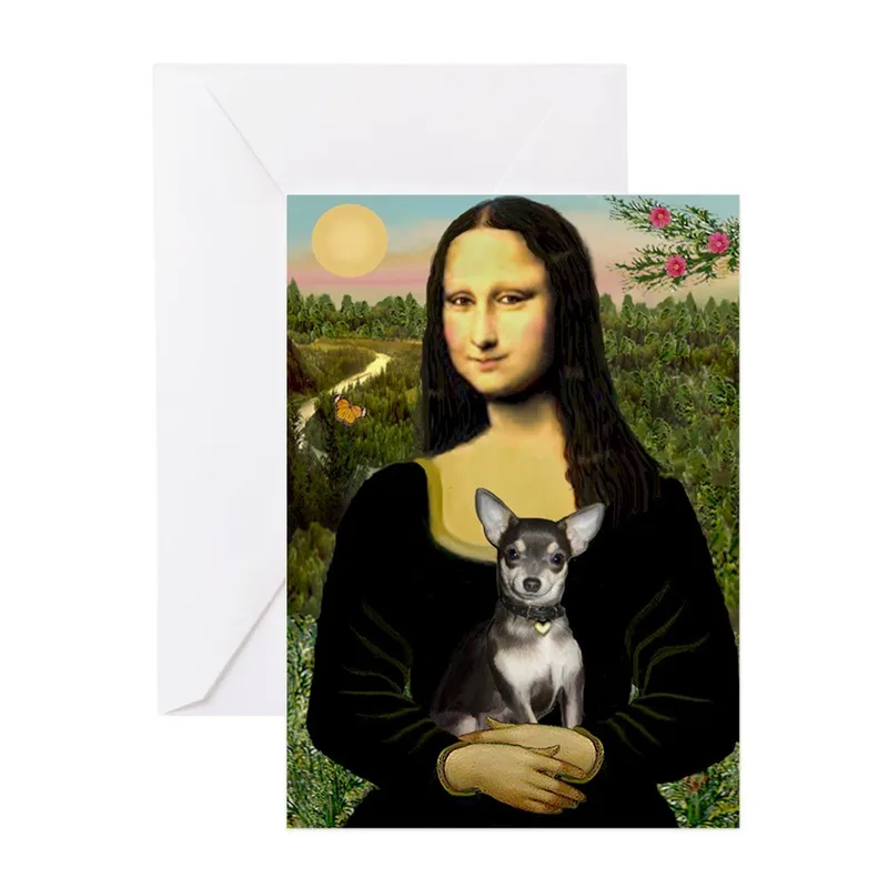 Mona Lisa Holding Chihuahua Card: A Funny Art Parody