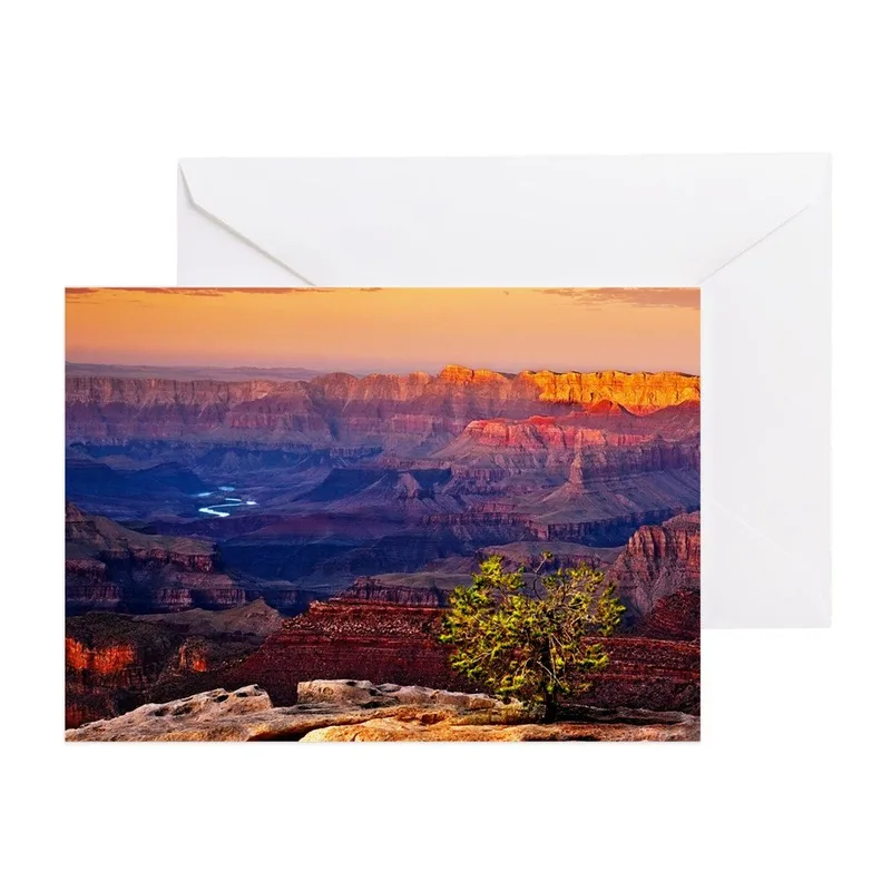 Grand Canyon Sunset Photo Card: A Vibrant Desert View