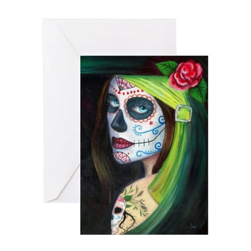Sugar Skull Woman Art Card: A Vibrant Day of the Dead Greeting